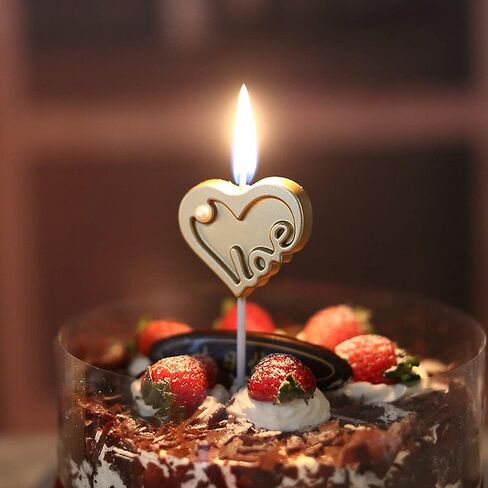 Romantic Love Heart Candles,Gold-Plated Love Sharped Cake Candles,Magic Fun Long Lasting Burn for Proposal Wedding Birthday Anniversary Baby Shower,Cake Decoration (Love Heart) in Kuwait