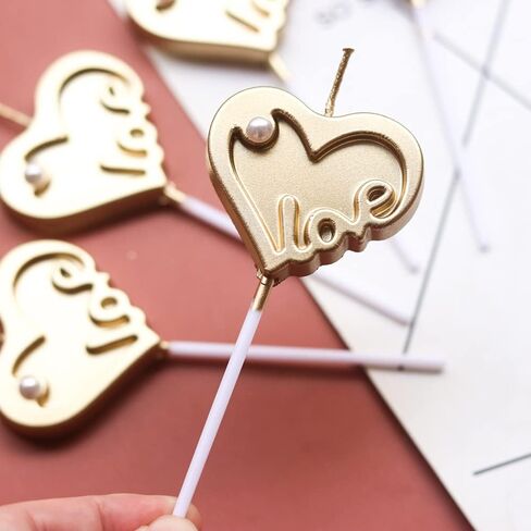 Romantic Love Heart Candles,Gold-Plated Love Sharped Cake Candles,Magic Fun Long Lasting Burn for Proposal Wedding Birthday Anniversary Baby Shower,Cake Decoration (Love Heart) in Kuwait