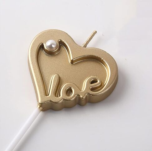 Romantic Love Heart Candles,Gold-Plated Love Sharped Cake Candles,Magic Fun Long Lasting Burn for Proposal Wedding Birthday Anniversary Baby Shower,Cake Decoration (Love Heart) in Kuwait