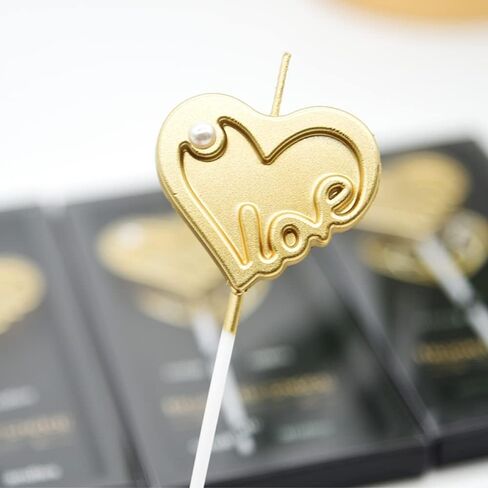 Romantic Love Heart Candles,Gold-Plated Love Sharped Cake Candles,Magic Fun Long Lasting Burn for Proposal Wedding Birthday Anniversary Baby Shower,Cake Decoration (Love Heart) in Kuwait