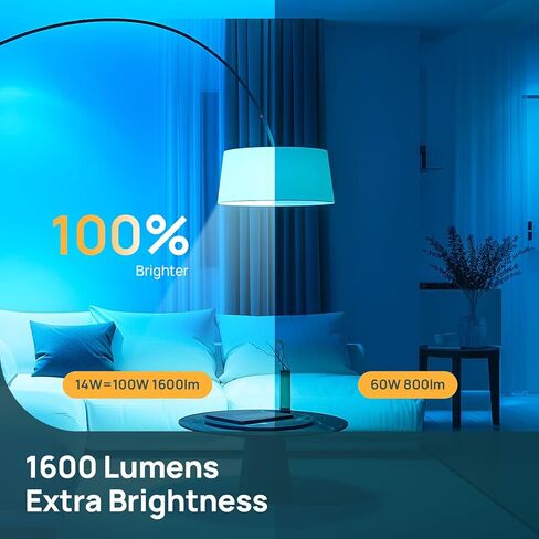 Linkind Smart Light Bulbs, 1600LM (100W Equivalent) Smart Bulb, Work with Alexa & Google Home, RGBTW Color Changing Bulb Music Sync, 2.4GHz Wi-Fi & Bluetooth, LED Alexa Light Bulbs 14W, A21 E26, 2Pack in Kuwait