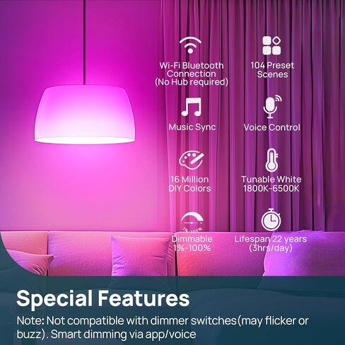 Linkind Smart Light Bulbs, 1600LM (100W Equivalent) Smart Bulb, Work with Alexa & Google Home, RGBTW Color Changing Bulb Music Sync, 2.4GHz Wi-Fi & Bluetooth, LED Alexa Light Bulbs 14W, A21 E26, 2Pack in Kuwait