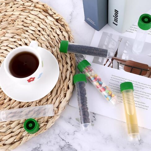 10 قطع من أنابيب الاختبار البلاستيكية الشفافة مع أغطية، عينة 20 مل من أنابيب الاختبار المجمدة، قوارير ذات غطاء محكم للتجارب العلمية في المدارس المعملية، تخزين السوائل in Saudi Arabia