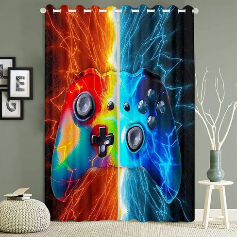 ستائر غرفة الألعاب لغرفة النوم والأولاد والمراهقين، ستائر نافذة حرارية لألعاب الفيديو - ستائر غرفة معزولة حراريًا لغرفة المعيشة، لوحتان لستائر النافذة in Kuwait