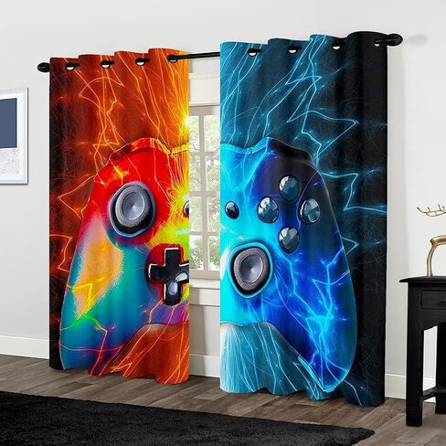 ستائر غرفة الألعاب لغرفة النوم والأولاد والمراهقين، ستائر نافذة حرارية لألعاب الفيديو - ستائر غرفة معزولة حراريًا لغرفة المعيشة، لوحتان لستائر النافذة in Kuwait