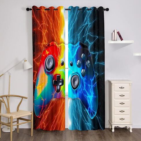 ستائر غرفة الألعاب لغرفة النوم والأولاد والمراهقين، ستائر نافذة حرارية لألعاب الفيديو - ستائر غرفة معزولة حراريًا لغرفة المعيشة، لوحتان لستائر النافذة in Kuwait