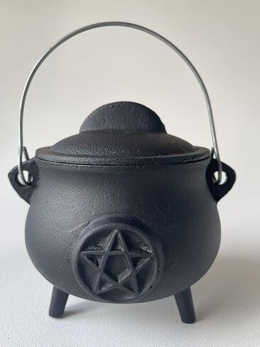 Large Cast Iron Ribbed Cauldron with Lid and Handle, Ribbed Style 5.5" Diameter, Perfect for Smudging, Incense Burning, Ritual, Decoration in Kuwait