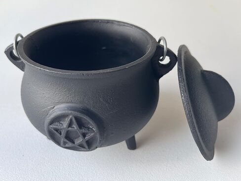 Large Cast Iron Ribbed Cauldron with Lid and Handle, Ribbed Style 5.5" Diameter, Perfect for Smudging, Incense Burning, Ritual, Decoration in Kuwait