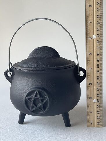 Large Cast Iron Ribbed Cauldron with Lid and Handle, Ribbed Style 5.5" Diameter, Perfect for Smudging, Incense Burning, Ritual, Decoration in Kuwait