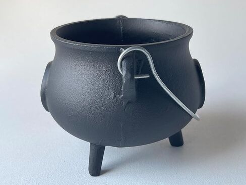 Large Cast Iron Ribbed Cauldron with Lid and Handle, Ribbed Style 5.5" Diameter, Perfect for Smudging, Incense Burning, Ritual, Decoration in Kuwait