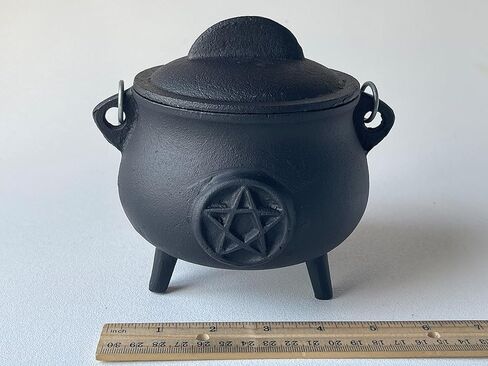Large Cast Iron Ribbed Cauldron with Lid and Handle, Ribbed Style 5.5" Diameter, Perfect for Smudging, Incense Burning, Ritual, Decoration in Kuwait