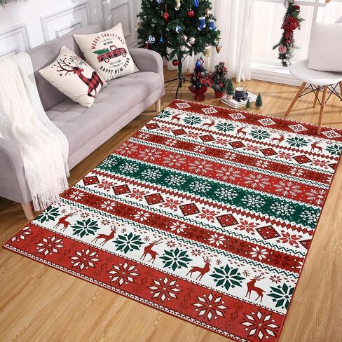 Hallway Runner Rug 2x6 Washable Christmas Runner Indoor Non-Slip Xmas Decorative Throw Floor Covers Boho Accent Festival Xmas Rug Farmhouse Rug Geometric Carpet for Living Room Bedroom, Red in Saudi Arabia