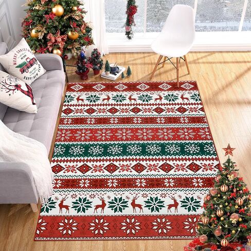 Hallway Runner Rug 2x6 Washable Christmas Runner Indoor Non-Slip Xmas Decorative Throw Floor Covers Boho Accent Festival Xmas Rug Farmhouse Rug Geometric Carpet for Living Room Bedroom, Red in Saudi Arabia
