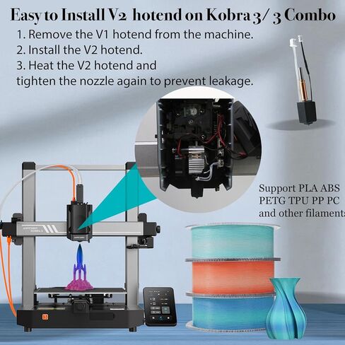 JUUPINE V2.0 السيراميك ترقية Hotend لطابعة Kobra 3 /Kobra 3 Combo ثلاثية الأبعاد، طقم أطراف ساخنة مجمعة للتسخين السريع، فوهة فولاذية صلبة 24 فولت 60 وات رأس طباعة لـ Anycubic Kobra 3/ACE Pro (قطعتان) in Kuwait