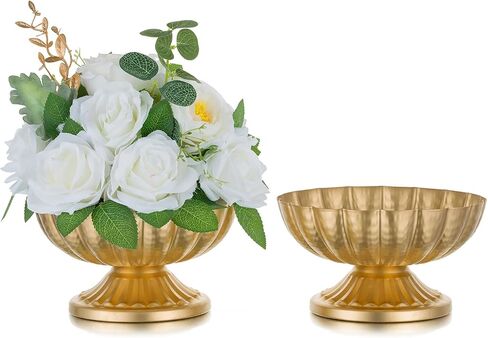 Inweder Gold Vases for Centerpieces: 2 Pcs Vintage Gold Compote Bowl Vase Metal Trumpet Vase Urns Compote Vase Gold Pedestal Vases for Centerpieces Party Event Anniversary Home Decor in Saudi Arabia