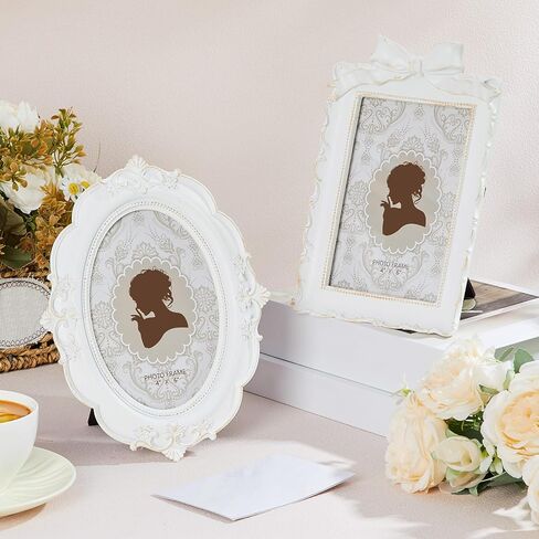 إطارات صور عتيقة من Qunclay قطعتين مقاس 4 × 6 إطارات صور عتيقة من الراتنج المزخرف المستطيل وإطارات بيضاوية على الطاولة وإطارات معلقة على الحائط مع واجهة زجاجية لحفلات الزفاف المنزلية (ذهبي، 4 × 6 بوصات) in Saudi Arabia