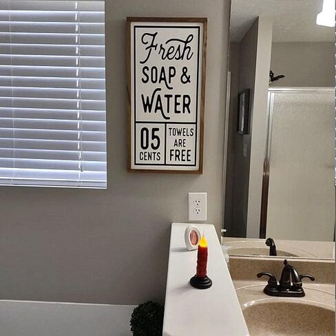 Lavender Inspired Fresh Soap and Water Sign-Farmhouse Bathroom Wall Decor-Rustic Bathroom Signs-Farmhouse Home Decor-Bath Sign-Guests Room Decor-Powder Room Sign-Housewarming Gifts (Black) in Saudi Arabia