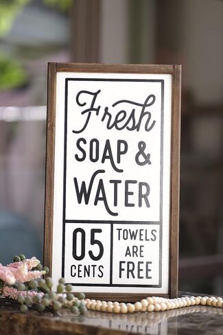 Lavender Inspired Fresh Soap and Water Sign-Farmhouse Bathroom Wall Decor-Rustic Bathroom Signs-Farmhouse Home Decor-Bath Sign-Guests Room Decor-Powder Room Sign-Housewarming Gifts (Black) in Saudi Arabia