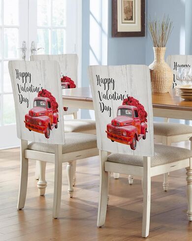 Savannan Dining Chair Back Covers, Valentine's Day Gnome Love Heart Anniversary Wedding Decor Red Pink Chair Covers Chair Slipcovers Protective Covers for Holiday Party Festival Decoration, Set of 4 in Kuwait