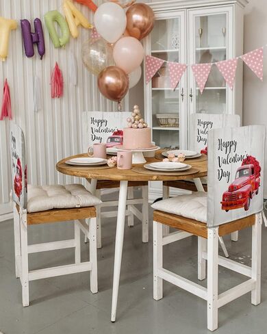 Savannan Dining Chair Back Covers, Valentine's Day Gnome Love Heart Anniversary Wedding Decor Red Pink Chair Covers Chair Slipcovers Protective Covers for Holiday Party Festival Decoration, Set of 4 in Kuwait