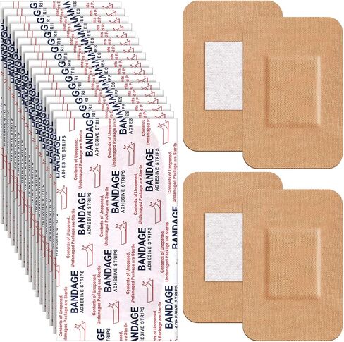 Marsui Large Adhesive Bandages 2 x 3 Inch Wound Care Supplies Fabric Adhesive Strip Patch Waterproof Fabric Flexible Bandage Wrap Gauze Pads for Skin Care and Protect Wounds (60 Pcs) in Saudi Arabia
