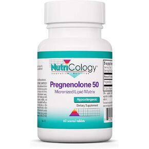 Nutricology Pregnenolone Supplement - Progesterone Supplements, Hormone & Stress Support, Made from Non-GMO Wild Yam, Micronized Lipid Matrix, Plant-Sourced, 20mg Scored Tablets - 60 Count