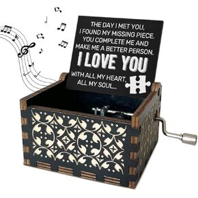 I Love You Wooden Music Box with Handle The Day I Met You I Found My Missing Piece Vintage Music Boxes Romantic Gifts for Wife Husband U R My Sunshine Music Box Couples Gifts for Her Him - DH391