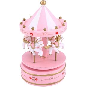 Tomaibaby Carousel Music Box Wooden Musical Box Desktop Decorations for Birthday Valentines Day Wedding Favor (Pink)