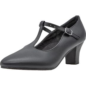 حذاء رقص Linodes مصنوع من جلد البولي يوريثان على شكل حرف T مقاس 2 بوصة للنساء - أسود - 6M in Kuwait