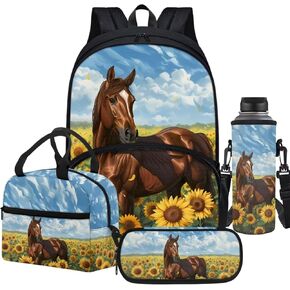 Cartoon Farm Tractor Kids Backpack 4 Pcs Cute Tractor Backpack Set with Lunch Box Pencil Bag Bottle Carrier Bag Sling Bags for Boy Girl Middle School Primary Student Bookbag Casual Daypack