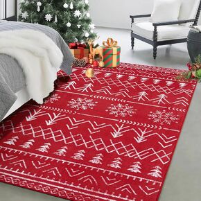 Christmas Rug 3 x 5 mas Area Rugs for Living Room Washable Non Slip Festive Decorative Rug Low Pile Carpet Soft Indoor Floor Mat for Bedroom Dining Room Entryway, Snowflake Red in Kuwait