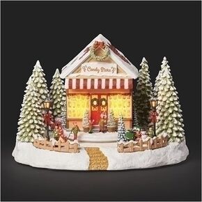 Roman Musical Lighted Rotating Candy Store Collectible Buildings, 8-inch Height, Christmas Decoration