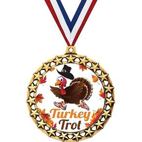 Turkey Trot Medal, 2 1/2" Galaxy Star Turkey Trot Medals, Great Thanksgiving Awards Prime