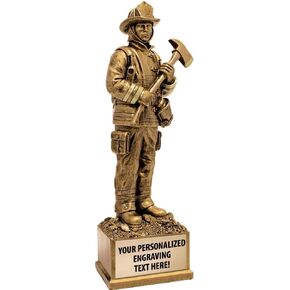 12" Firefighter with Axe Trophies, Custom Engraved Firefighter Trophy Award Prime