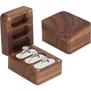 LETURE Wood Velet Ring Box 3 Slots, Personalized Wooden Ring Box for Engagement, Wedding, Birthday, Valentine's Day (Black Inner)