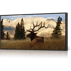 VVOVV Wall Decor - Deer In Autumn Forest Painting Giclee Prints Wildlife Pictures Animal Elk Poster Canvas Art Wall Decor Modern Framed Artwork (Floater Frame 20x36inch)