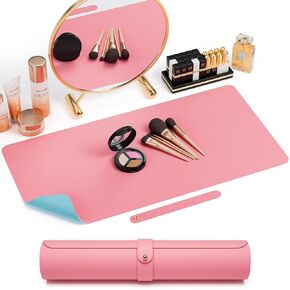 Noverlife Large Leather Table Mat for Makeup, Vanity Desk Cover Pad, Easy to Clean Countertop Protector, Laptop Desk Writing Mat, Craft Mat Nail Table Pad for Home, Office, Pink+Purple(31.5x15.7in)