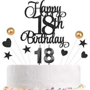 18th Birthday Cake Decorations, 18th Birthday Candles Cake Numeral Candles and Glitter Happy 18th Birthday Cake Toppers Set for Birthday Party Supplies (pink)