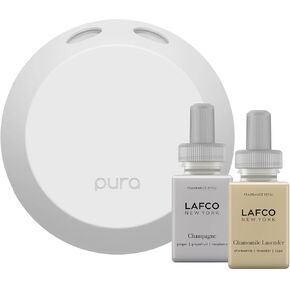 LAFCO New York Pura Smart Device Set - Includes Chamomile Lavender & Champagne Fragrances - Up to 2 Weeks of Fragrance Life Per Vial - Control Scent Type, Intensity & Schedule - Made in The USA