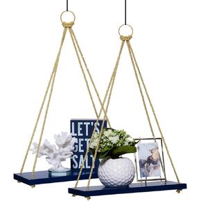 APRELEE Boho Wall Hanging Shelf with Jute Rope – Set of 2, Paulownia Wood Hanging Shelf for Plants, Wall, Living Room, Nursery & Bedroom