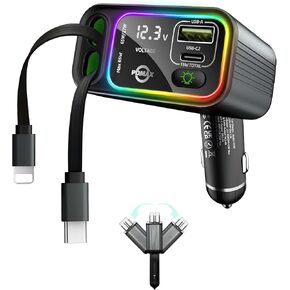 4-in-1 Retractable Car Charger - 90W Fast Car Phone Charger with Dual Retractable Cables (USB-C & iOS) and USB Ports, Compatible with iPhone 15/14/13/12/11, iPad Pro, S24/23/22, Pixel
