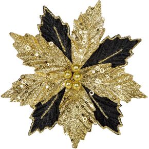 Briful 9'' Poinsettias Artificial Christmas Flowers 8PCS Silk Christmas Floral Picks and Sprays Large Black Poinsettias Flowers with Clips for Xmas Tree Vase Arrangement Wreath Decor