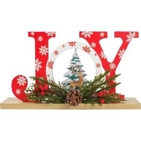 Christmas Wooden Joy Sign Decor,Christmas Tiered Tray Tabletop Decorations Indoor,Cutout Letter Freestanding Xmas Centerpiece Table Joy Sign for Party New Year Winter Holiday Home Fireplace Decor