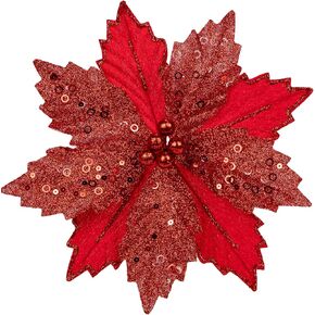 Briful 9'' Poinsettias Artificial Christmas Flowers 8PCS Silk Christmas Floral Picks and Sprays Large Black Poinsettias Flowers with Clips for Xmas Tree Vase Arrangement Wreath Decor