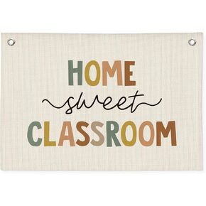 Classroom Decor, Home Sweet Classroom Banner, Homeschool Decor, Inclusive Classroom Welcome Decor, Boho Linen Banner Wall Hanging Banner Flag Decor for Nursery