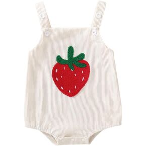 Newborn Baby Girl Summer Clothes Strawberry Embroidery Romper Sleeveless Corduroy Overalls Bodysuit Jumpsuit Outfit