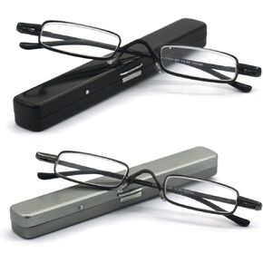 Metal Super Light Mini Reading Glasses with Compact Case, Black, Gunmetal