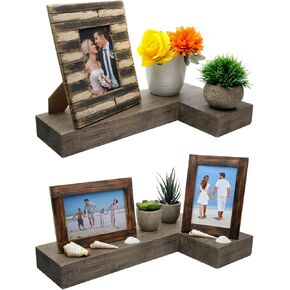 Excello Global Products Wooden L Shaped Floating Shelves: Ready to Hang Home Decor for the Living Room, Bedroom, Office, Kitchen or Bathroom (2 Pack)