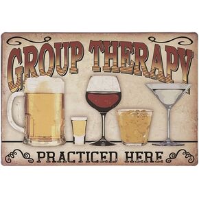 Decorative Kitchen Signs, Metal 9x12 Wall Signs, 'Group Therapy Practiced Here' Kitchen Signs, Vintage Wall Decor for Home & Kitchen, Funny Metal Wall Decor, Funny Kitchen Decor, Vintage Home Decor