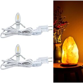 C7 Accessory Cord with 4 LED Night Light Bulb, Candelabra-Base E12 Socket White Cord with On/Off Switch Plugs, for Night Lights, Halloween Pumpkin, Blow Mold, Christmas Village House